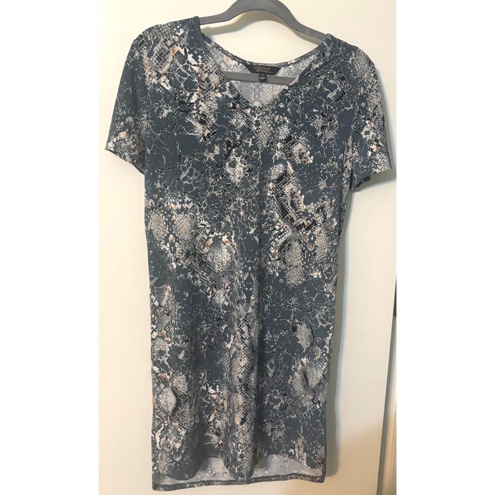 Christian Siriano New York Snake Print Shift Dress Gray V Neck Stretch Size S